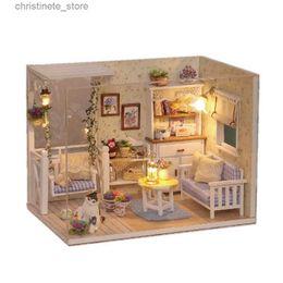 Architecture/DIY House Doll House Furniture Diy Miniature Dust Cover 3D Wooden Miniaturas Dollhouse Toys Cat Children Birthday Gifts Kitten Diary