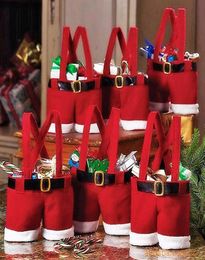Christmas Gift Santa pants style Christmas candy gift bag Xmas Bag Gift Christmas Sugar Packaging Bag Flannel Bags 50pcs1892328