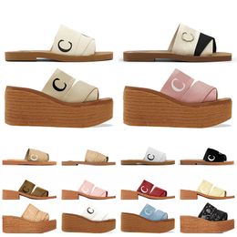 Top quality womens woody platforms sandals famous designer slipper woman mules flat foam runners pink onxy black canvas beige sandalias home sliders sandles 35-42