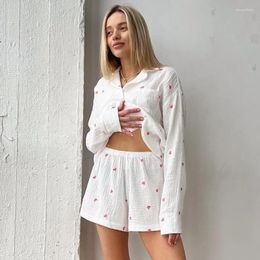 Women's Sleepwear 2024 Autumn Cotton Fashion Love Printed Pajamas Two Piece Set Casual Comfortable Soft Shorts Home Sleep Wear