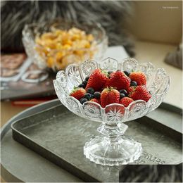 Dishes Plates Creative Relief Glass Fruit Bowl Nordic Modern High Feet Candy Snack Dried Dessert Dish Coffee Table Desk Ornament D Dhpsi