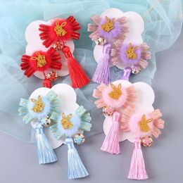 Hair Accessories Barrettes Bow Grip Children Tassels Hairpins Flowers Kids Chinese Clips Year