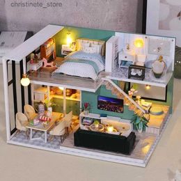 Architecture/DIY House Diy Doll House Furniture Light Cover Dollhouse scene hut Casa Miniatures For Toys Birthday Christmas New Year Gifts