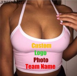 Camis DIY Your like Photo or Logo Customised Print Summer Halter Backless Sexy Night Club Women Caims tanks Crop Top Strap T shirts