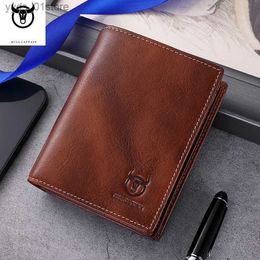 Money Clips Bullctain Genuine Leather Men Short Wallets Money Clip Bags Male Business Rfid Credit Card Holder Coin wallet Clutches JYB020 L240306