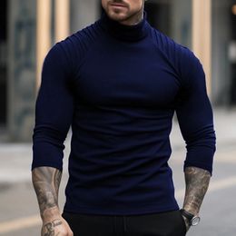 Half High Neck Men Solid Long Sleeve TShirts Spring Autumn Male Clothes Tees Versatile Fashion Basic Bottoming Casual Tops 240226