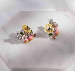 Vanssey Fashion Jewellery Flower Bud Natural Mother of Pearl Enamel Cubic Zirconia Stud Earrings Accessories for Women 2106163865921