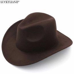 Luckylianji Retro Kids Trilby Wool Felt Fedora Country Boy Cowboy Cowgirl Hat Western Bull Jazz Sun Chapeau Caps for Children Q080225F
