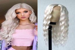 Platinum Blonde Synthetic Lace Wigs 24 Inches Long Body Wave Synthetic Wig White Wavy Lace Wigs for Women 2201211621835