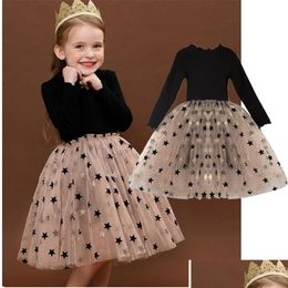 Girl'S Dresses Girls Dresses Baby Long Sleeves Sequins Star Party Princess Childrens Casual Clothing Winter Daily Clothes Vestido Infa Dhoat