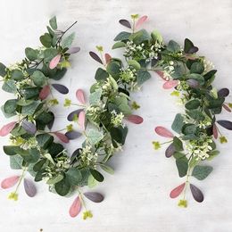 Decorative Flowers 6FT Artificial Eucalyptus Leaves Garland Hanging Vines Faux Greenery For Wedding Arch Party Wall Backdrop Decor