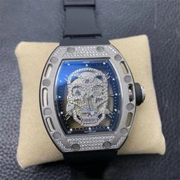 Moissanite watch automatic mechanical Movement black rubber strap designer watches for men Hollowed Out Skull skeleton watch Montre de luxe sb057 C4