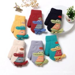 1Pairs Childrens Fingers in Winter Cute Cartoon with Hanging Neck Boys and Girls Plush Thick Warm Gloves 240226