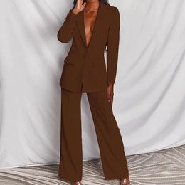 Jocoo Jolee Winter Womens Blazers Set Long Sleeve VNeck Button Pencil Pants Suit Two Piece Office Lady Outfits Uniform 240226