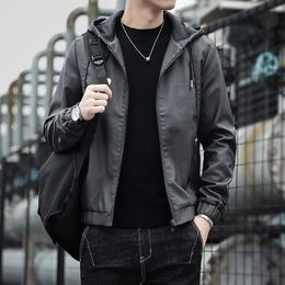 Fashion Mens Hoodie Leather Jackets Autumn Casual Clothing Jacket Biker Motorcycle Coats Windproof Warm Leather Siz S-4XL 240227