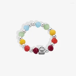 Cluster Rings Women Ring Female 925 Sterling Silver Bracelet Beads Rainbow Colour Love Index Finger Elastic Band