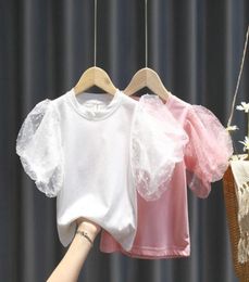 INS Girls Gauze Puff Short Sleeve Tshirt 2021 summer children princess Tops kids cotton Tees clothing A68905524882