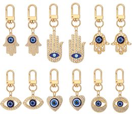 Blue Evil Eye heart Palm Heart shape Gold keychain Key Rings Crystal Pendant Keychain Keyring Charms Gift