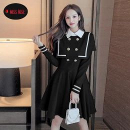 Dress French Elegant Sailor Collar Navy Dress Japanese Lolita Sweet Party Club Girl Dress Women Kawaii Preppy Style Long Sleeve Dress