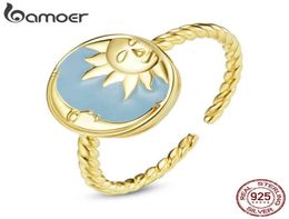 bamoer Myth Gold 925 Sterling Silver Open Splendid Sun Moon Unique Hexagram Sixpointed Star Ring Adjustable Anillo7427039