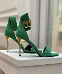 2024 famoso design Uma sandali scarpe da donna B-abbellimento vitello scamosciato oro inciso tacco alto abito da sposa elegante signora gladiatore sandali EU35-42