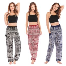 Capris Fish Bone Print Women High Waist Harem Pants Loose Summer Wide Leg Trousers 100% Rayon Pants for Women