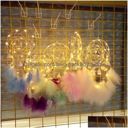 Christmas Decorations Dream Catcher Wind Chimes 6 Colours Led Feather Wall Hanging Ornament Dreamcatcher Bedroom Decoration Drop Deliv Dh4Kd