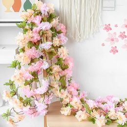 Decorative Flowers Garden Decoration Fake Blossoms Garland Ivy Hanging Vine Green Leaves Beautiful Decor Artificial Cherry Flower