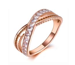 Wedding Rings Fashion Titanium Stainless Steel X Shape Female Ring Jewellery Rose Gold Mosaic CZ Crystal For Women R191421270838