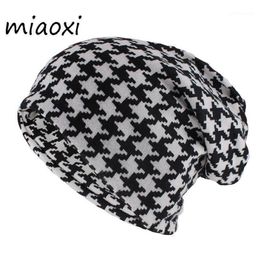 Beanie Skull Caps Miaoxi Hip Hop Women Fashion Hat Houndstooth Autumn Warm Beanies Skullies Plaid Casual Gorros Soft Scarf Double 293Y