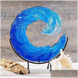 Novelty Items Ocean Wave Fused Glass Scpture Gradient Blue Ornament Decoration Waves Shape Resin Art Crafts For Home Drop Delivery Dhbmc