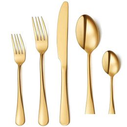 Flatware Sets 5Pcs/Set Gold Flatware Set Stainless Steel Sierware Cutlery Tableware Western Dinnerware Golden Fork Spoon Steak Kitchen Dhuxu