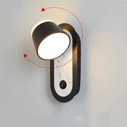 Wall Lamp Modern With Switch Lights Home Bedside Sconce Living Study Room Interior Lighting Black Rotatable LED Luminaire