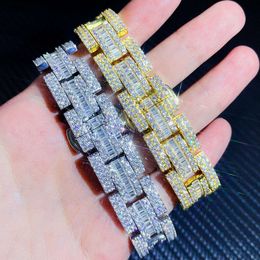 Hiphop Luxury Jewelry Iced Out Baguette Vvs Moissanite Watch Band Iced Out Men Cuban Link Bracelet Chain