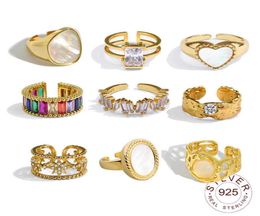 925 Sterling Silver Rings for Women Zircon v Gold Colour Vintage Wedding Trendy Jewellery Large Adjustable Antique Rings Anillos Q0702165192