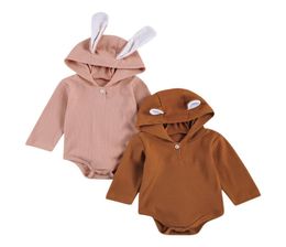 Born Baby Girls Boys Romper Solid Bear Ear Hooded Long Sleeve Button Lovely Jumpsuits 018M2372309