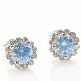 New Trendy Fashion 925 Sterling Silver White Gold Plated 0.5ct Blue Moissanite Studs Earrings Nice Gift