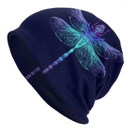 Berets 2024 Warm Hat For Women Dark Blue Dragonfly Stacking Knitted Bonnet Cap Men Hip Hop Beanies