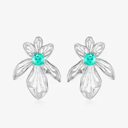 Stud Earrings 2024 Elegant Iris Flower Bling Cubic Zirconia For Women Silver Color Ear Lake Blue Crystal Earring Birthday Gift