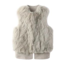 Waistcoats Women Faux Mink Fur Spliced Vest Autumn Winter Imitation Fox Hair Woollen Tanks Furry Thin Short Sleevleless Coat Crop Tops 2022