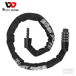 WEST BIKING Combination Bike Chain Lock 65-150cm Portable Anti-theft 4 Code Safety Bicycle Chain Lock MTB Road Bike Accessories 240301