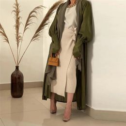 Ethnic Clothing 2 Pieces Set Women Muslim Open Abaya Satin Shiny Kimono Cardigan Sleeveless Maxi Dress Islamic Kaftan Dubai Robe Gown