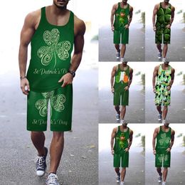 Men's Tracksuits Mens St. Pat's Day Casual Printed Round Neck Pullover Vest Drawstring Shorts Set Two Piece 539