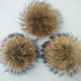 15cm Large Real Natural Raccoon Fur Pompom Ball W Button On Hat Bag Charm Key Chain Keyring DIY Accessories301Y