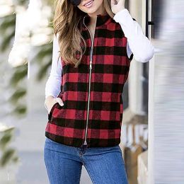 Waistcoats Plaid Outerwear Vests Women Open Front Colour Block Lapel Korean Fashion Tunic Sleeveless Vests Pockets Ladies Vest Coat T3