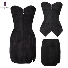 Dresses Corset Dress Suit Fish Boned Ett for Women Office Lady Everyday Club Wear Bustier Zip Up Gorset Top & Pencil Skirt Plus Size