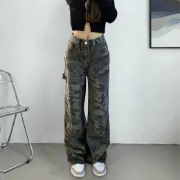 Jeans Jeans For Women High Waist Camouflage Print High Waist Cargo Pants Loose Wide Leg Outdoor Jogging Pants Cargo Pants Women