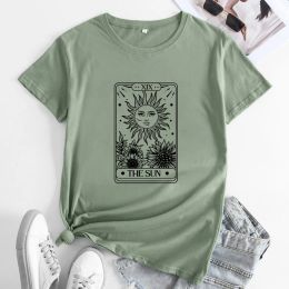 T-shirt The Sun Tarot Card Shirt Celestial Witch Spiritual Tarot Reading Tshirts Aesthetic Women Mystical Boho Astrology Tees Tops