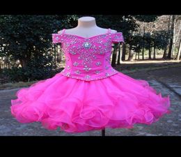 Fashion Cold Shoulder Girls Pageant Dresses Pink Ball Gown Cupcake For Children Kids Organza Bling Rhinestones Flower Girls Dr6699873