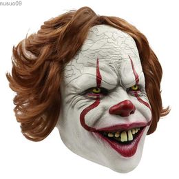 Designer Masks Halloween Scary Clown Mask Masquerade Party Cosplay Prop Pennywise Horror Brown Hair Clown Mask Dress Up Supplies